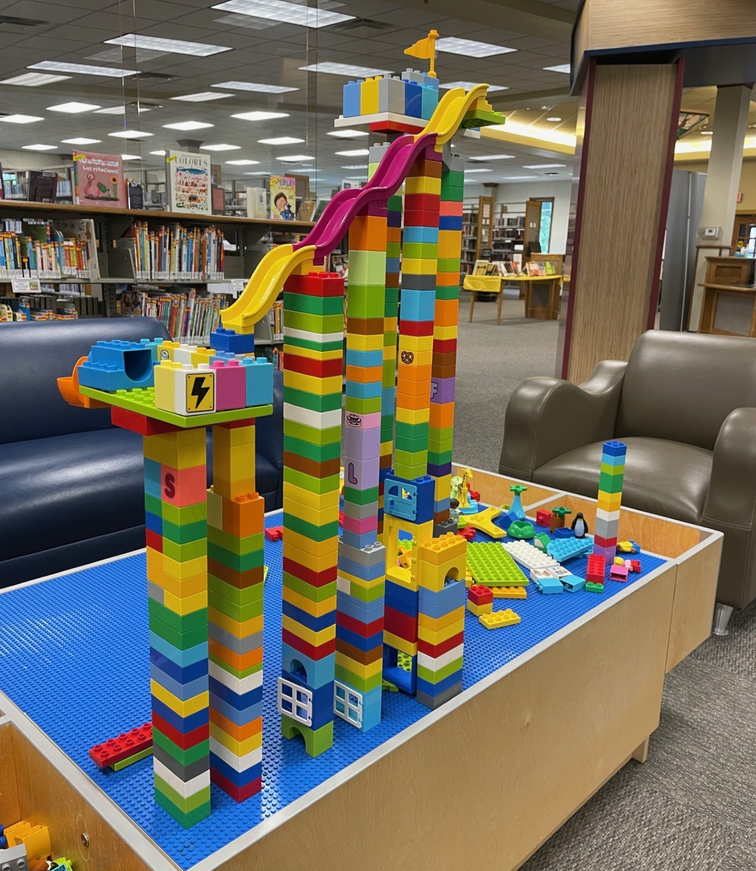 Duplo building block table in the library children's area.